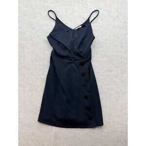 Jance Nois Black Wrap Mini Dress XS Button Front Spaghetti Strap